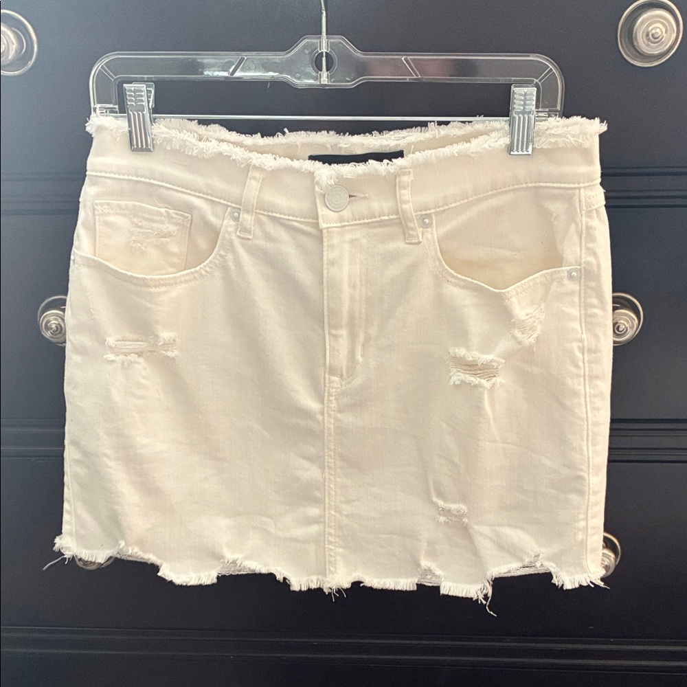 Express White Frayed Denim Mini Skirt